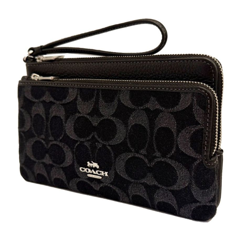 [全新]COACH C LOGO牛仔布長夾式雙層大手拿包/零錢包(牛仔黑)-1