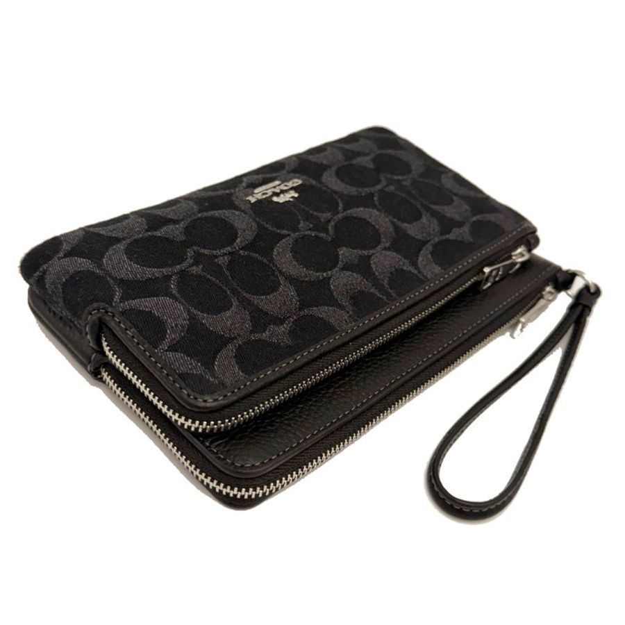 [全新]COACH C LOGO牛仔布長夾式雙層大手拿包/零錢包(牛仔黑)-3