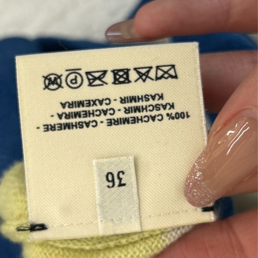 Hermes愛馬仕 藍白黃鏈條拼接圖案毛衣 36碼 套頭毛衣-3