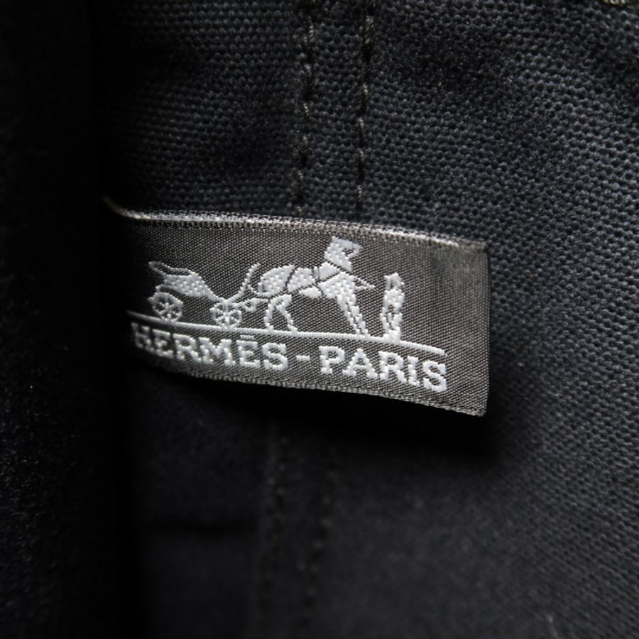 HERMES 帆布/牛皮皮革Fourre Tout PM銀扣手挽袋Noir-5