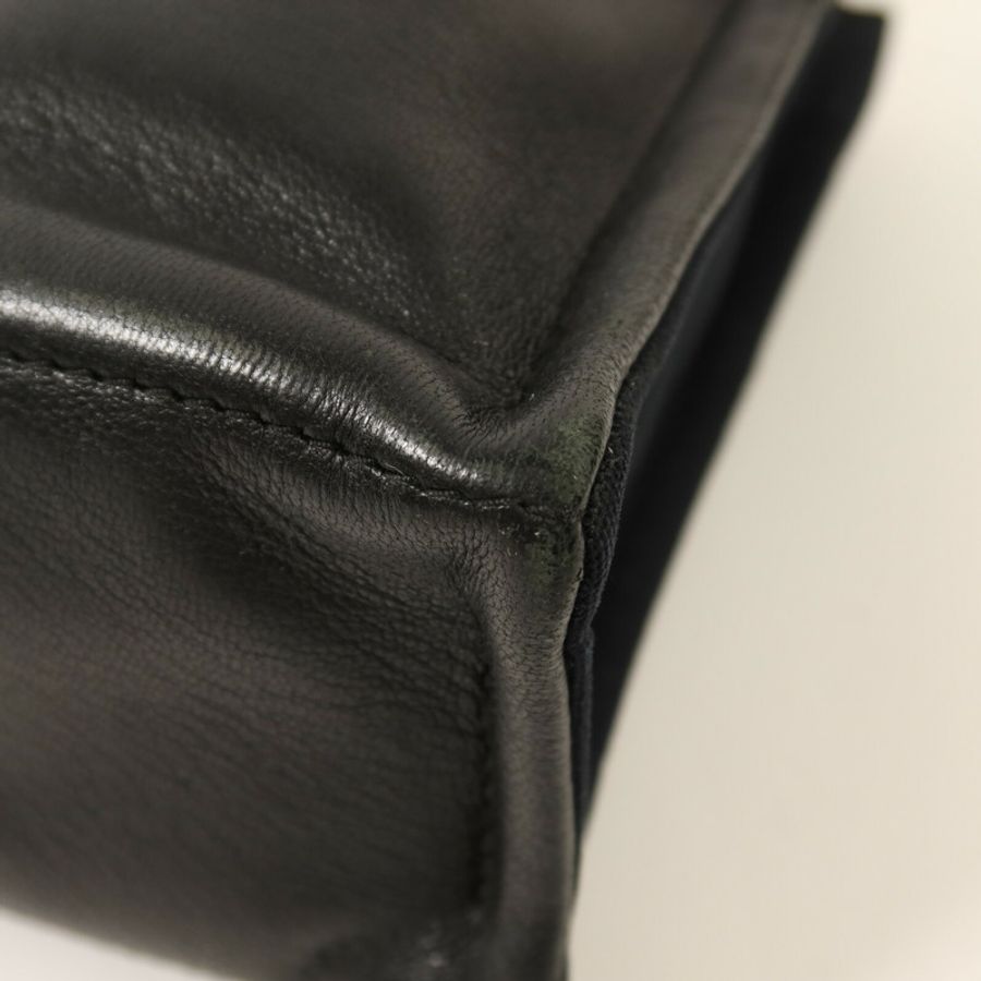 HERMES 帆布/牛皮皮革Fourre Tout PM銀扣手挽袋Noir-12