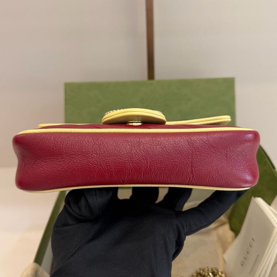 99.9新Gucci 古馳GGmarmont系列 拼色mini號鏈條包 單肩斜挎包，尺寸：17x1-10