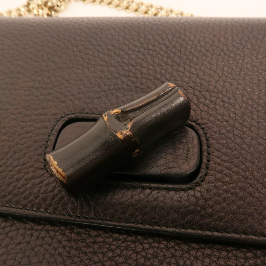 GUCCI 牛皮皮革Bamboo金扣鏈帶肩背袋-7