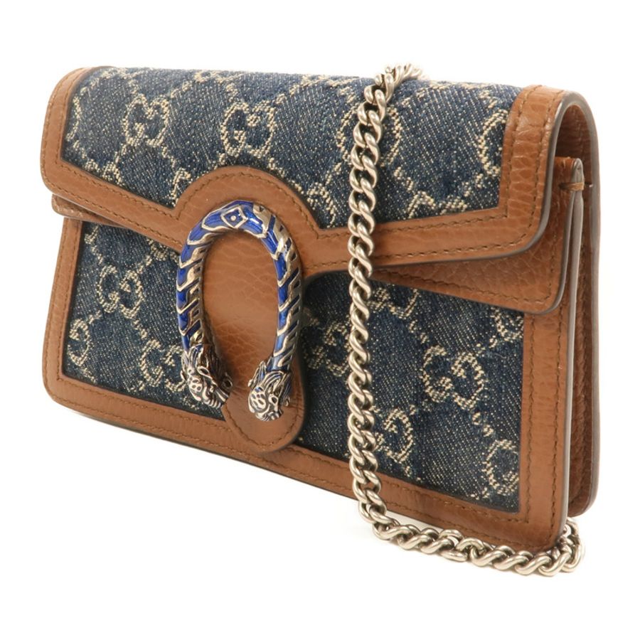 GUCCI 牛仔布Dionysus Wallet On Chain銀扣鏈帶肩背袋-2