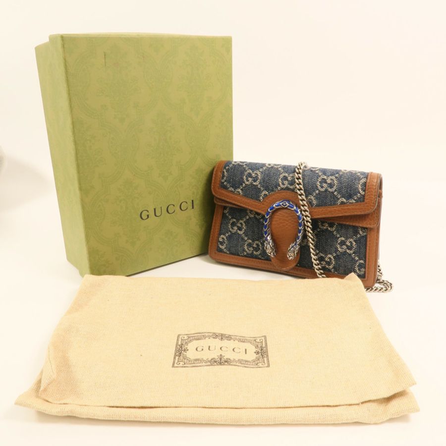 GUCCI 牛仔布Dionysus Wallet On Chain銀扣鏈帶肩背袋-9