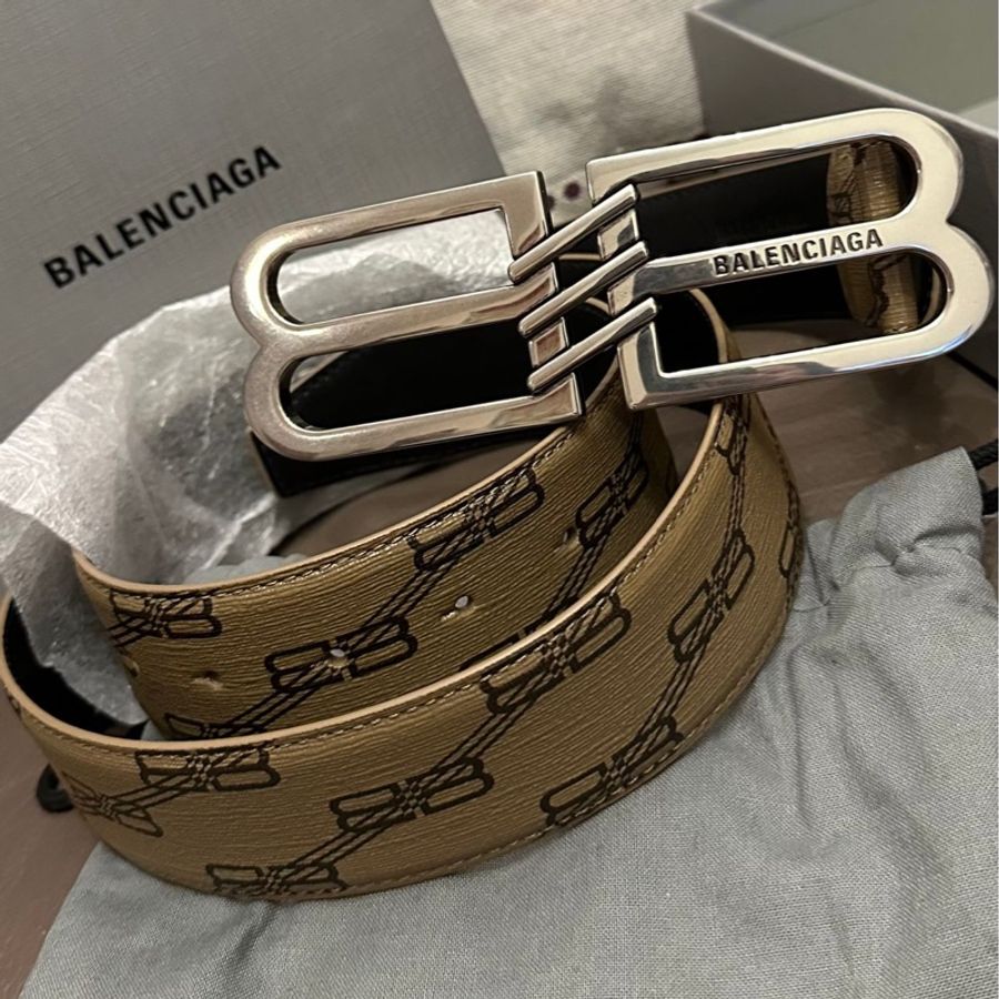 巴黎世家腰帶雙B 閒置 未使用 bb標誌 皮帶 老花鎖扣腰帶 男士 Balenciaga belt men-9