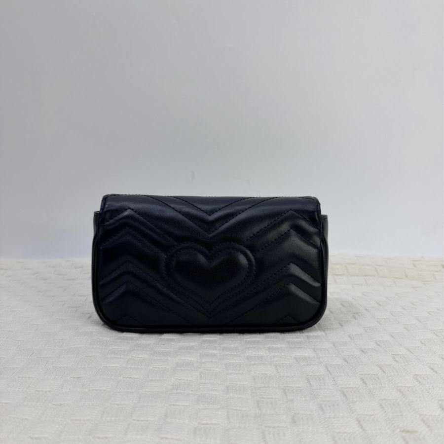 Gucci 黑牛皮霧金釦山形紋 Marmont Mini 下蓋斜背包-6