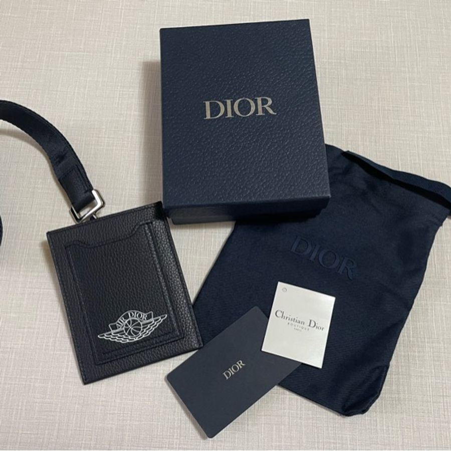 Dior x Air Jordan 限量聯名款 海軍藍 皮革識別證套 證件套 卡夾 名片夾 掛繩卡包-13