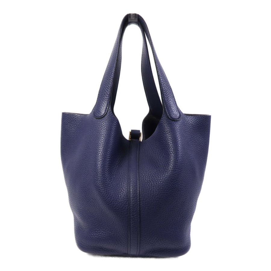 HERMES Clemence皮革Picotin MM金扣手挽袋Bleu Encre-1