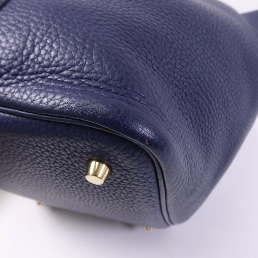 HERMES Clemence皮革Picotin MM金扣手挽袋Bleu Encre-10
