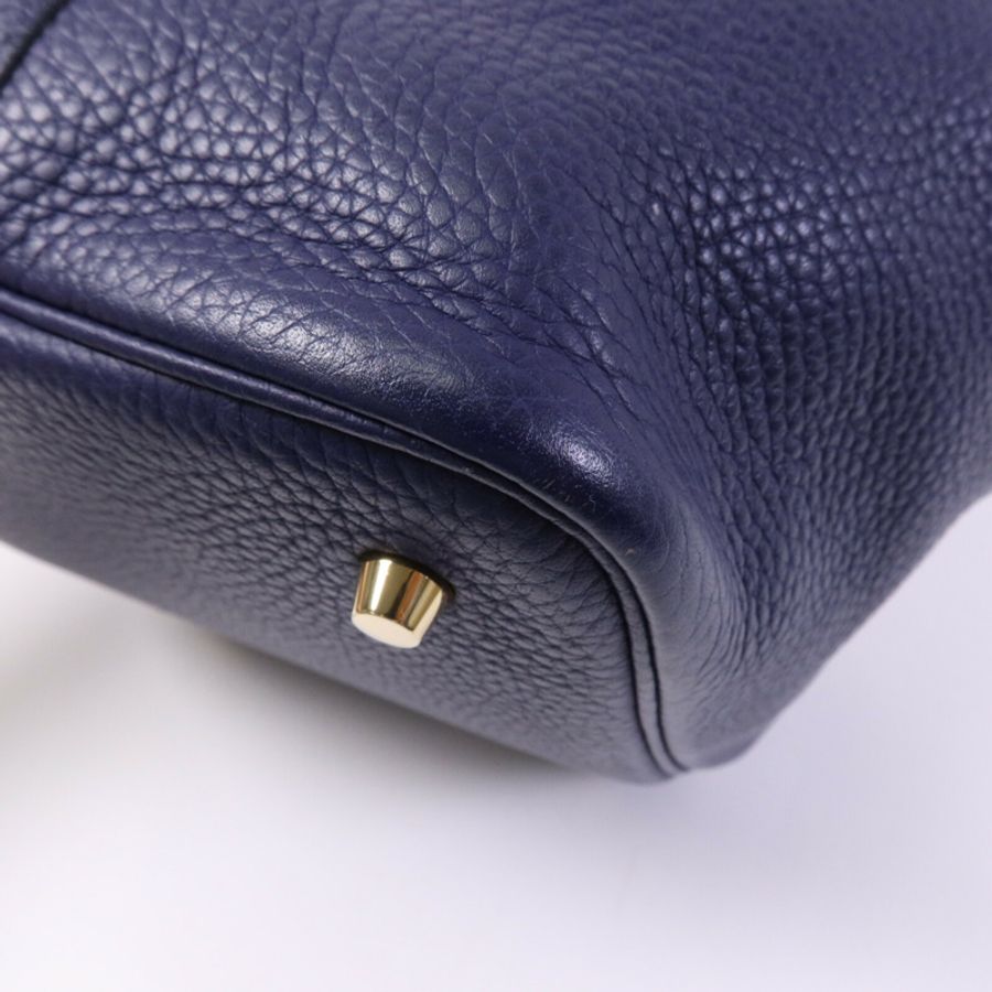HERMES Clemence皮革Picotin MM金扣手挽袋Bleu Encre-12