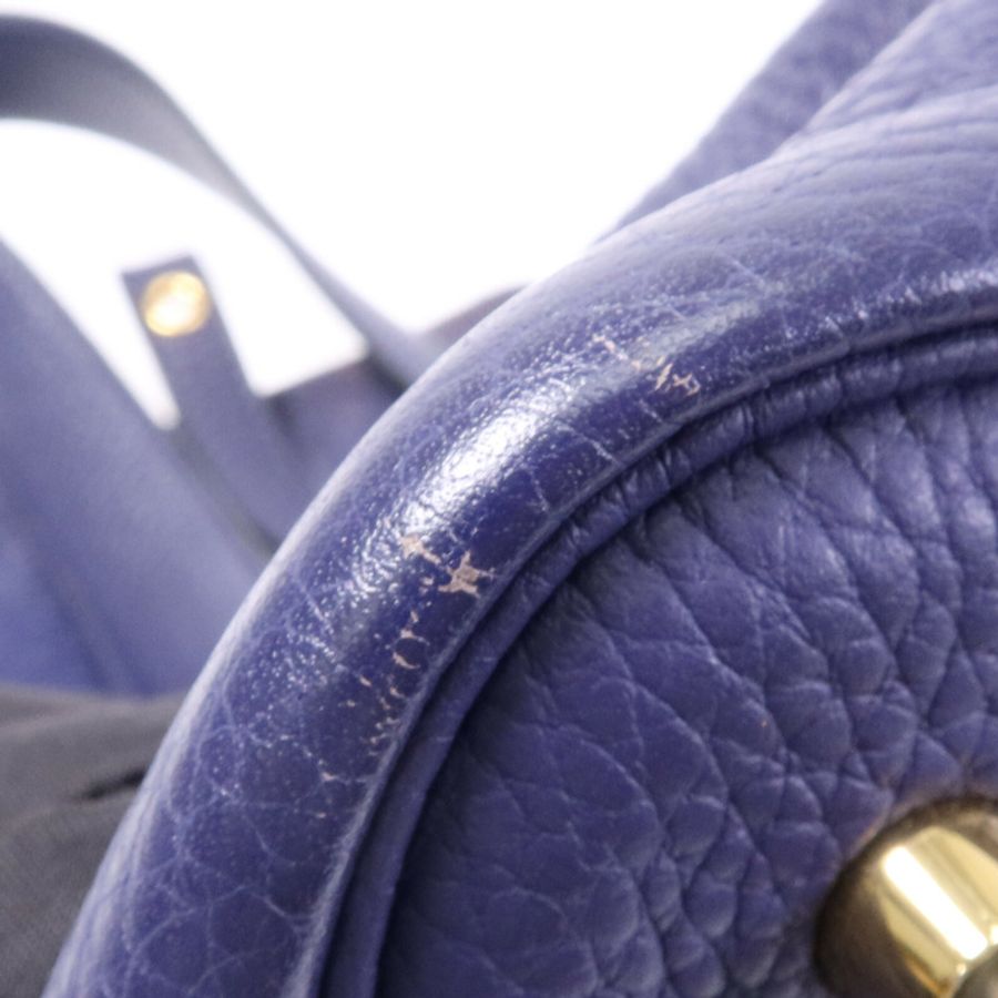 HERMES Clemence皮革Picotin MM金扣手挽袋Bleu Encre-19