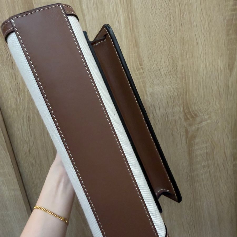 Burberry 米帆布咖牛皮mini pocket手提斜背包-7