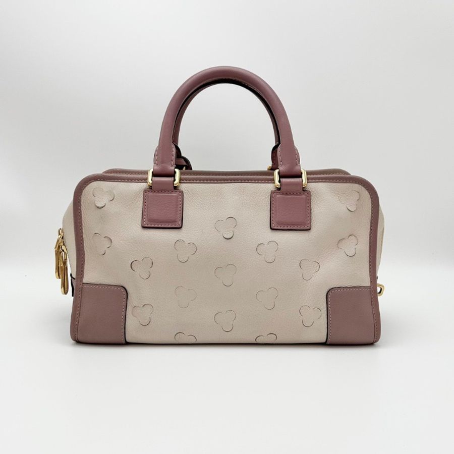 LOEWE 藕粉色拼米白色金扣 三葉草限定手提包29*16*13 98新配件鎖鑰匙塵袋卡冊-6