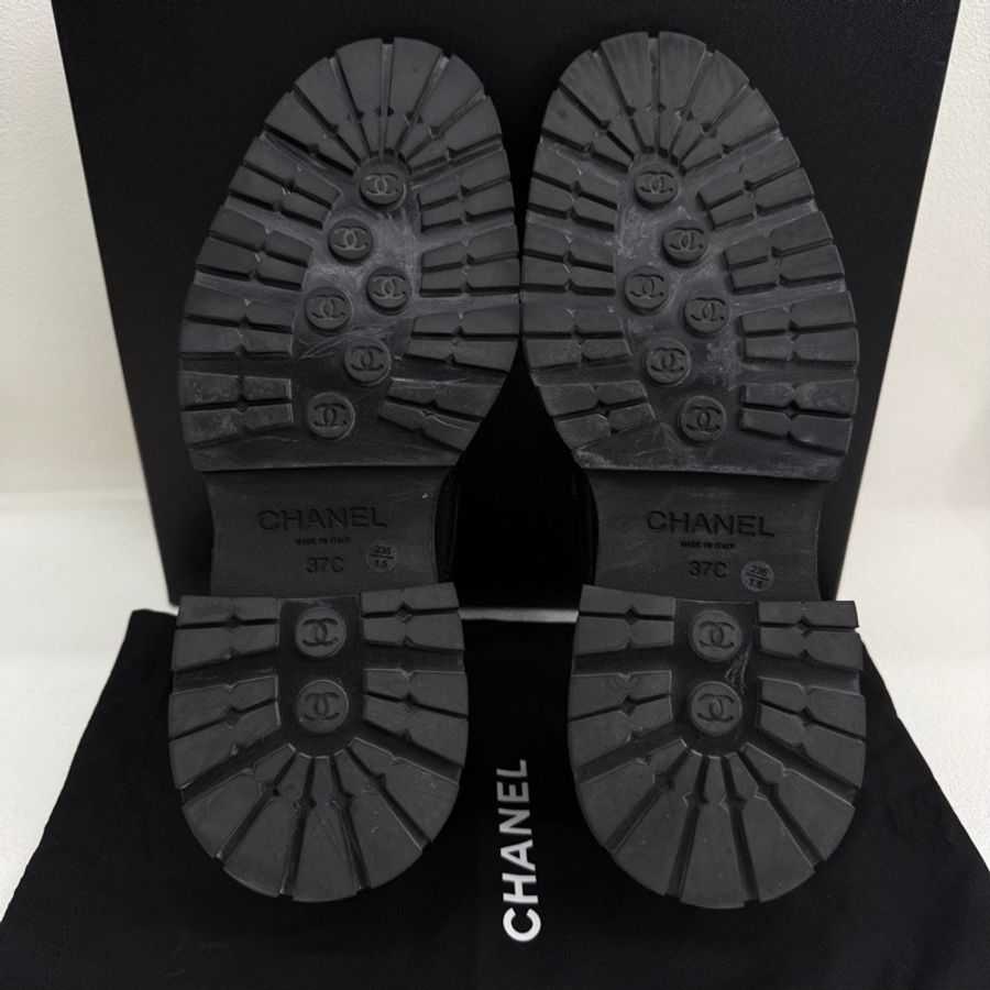 CHANEL香奈兒 高級手工坊 雙C菱格紋 雙C厚底樂福鞋 黑色 37碼-9