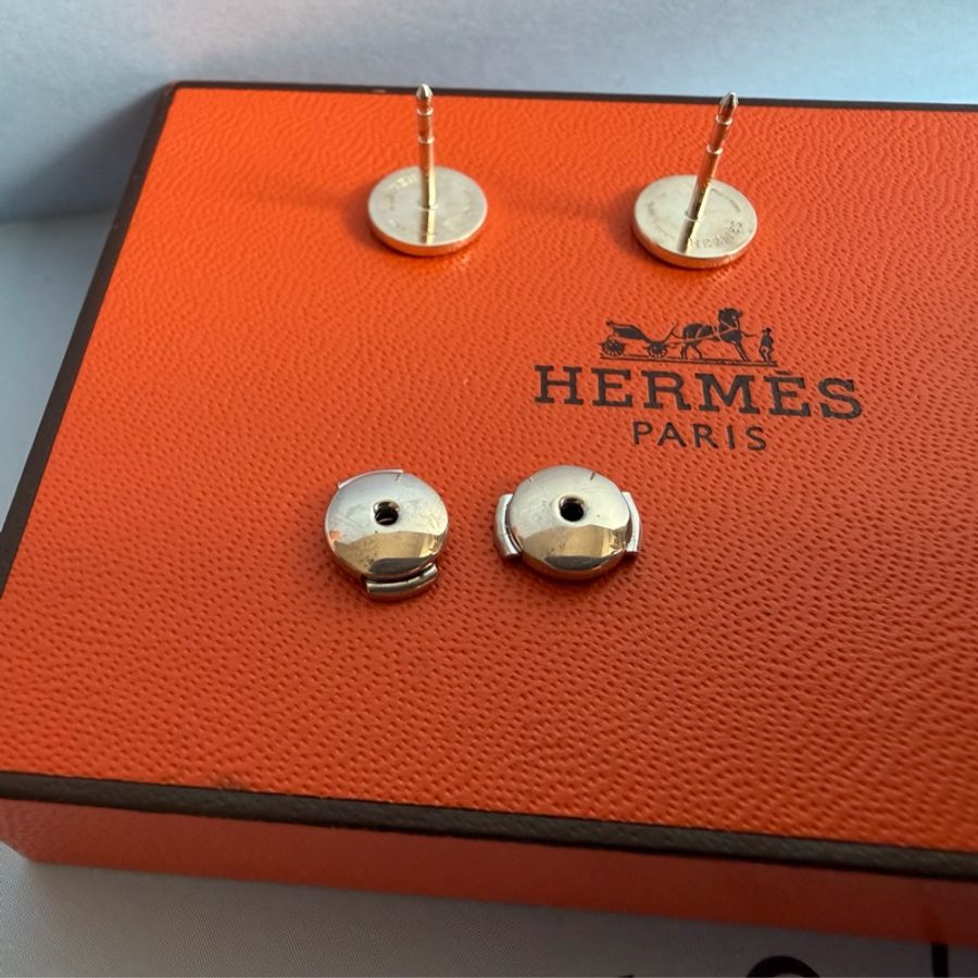 愛馬仕 耳環 純銀耳環 Ex-Libris hermes earrings 有愛馬仕專櫃收據副本-14