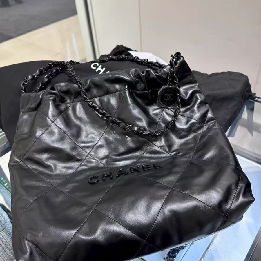 🈶台灣購證 #閒置全配 #全黑SoBlack 香奈兒22bag垃圾袋Hobo包 芯片款-9
