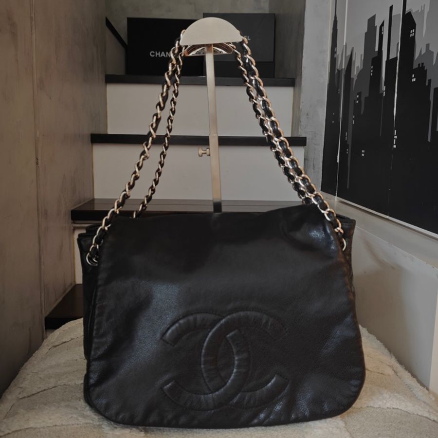 好成色 ChanelVintage 黑銀浮雕托特機場包-10