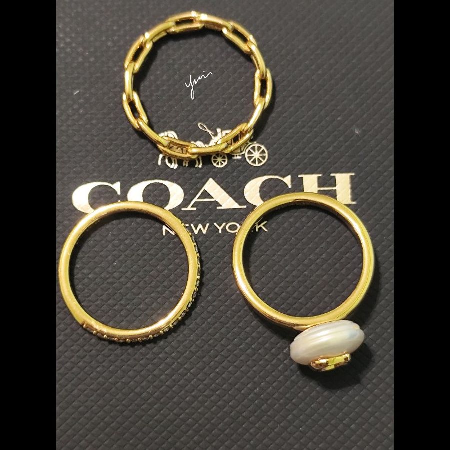 Coach 珍珠鋯石鏤空戒指三件組禮盒 8號(不可議)-10