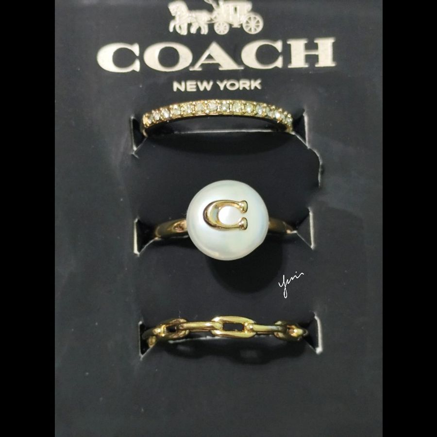 Coach 珍珠鋯石鏤空戒指三件組禮盒 8號(不可議)-11