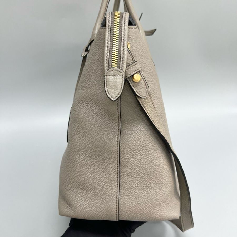 Prada/普拉達 灰色荔枝紋牛皮雙肩帶手提單肩斜挎包/餃子包 尺寸:35*27*17cm-5