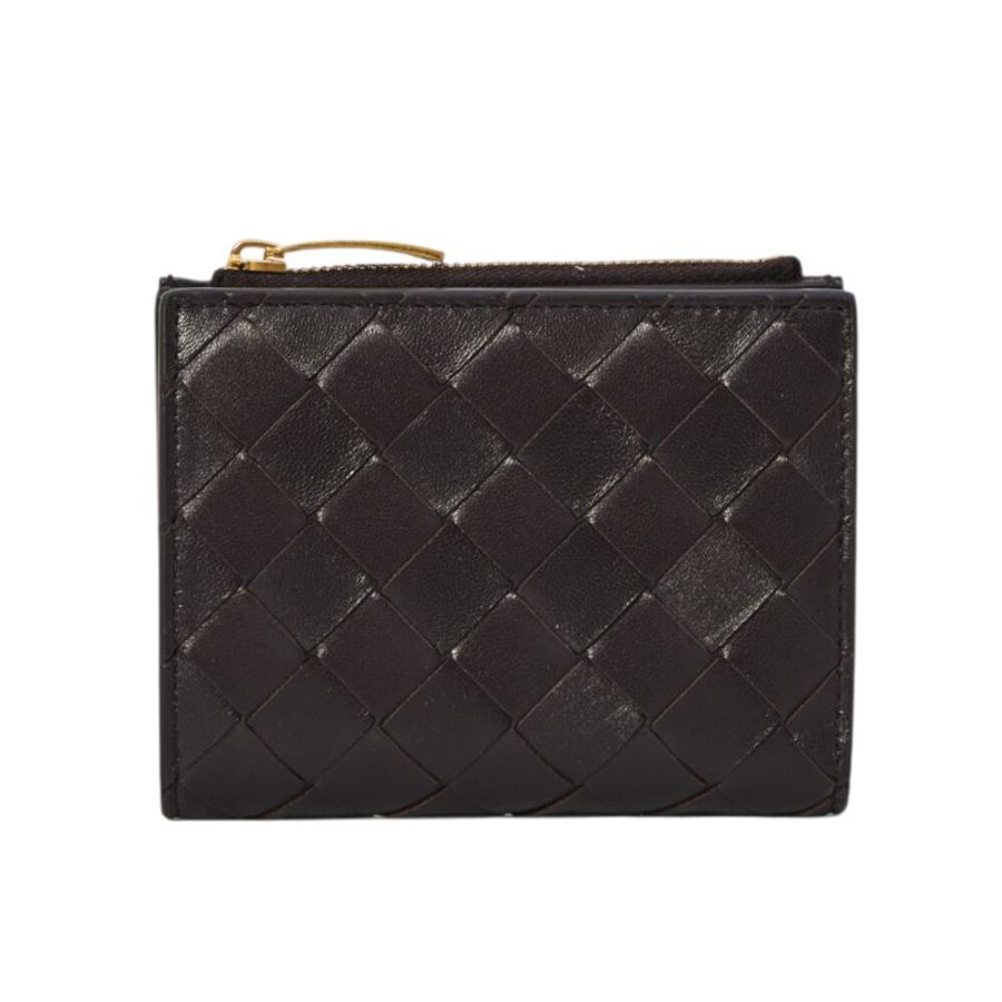 【BOTTEGA VENETA 寶緹嘉】BV Intrecciato Small Bi-Fold 編織皮革 拉鍊 卡夾 皮夾 短夾 深巧克力色 742330-0