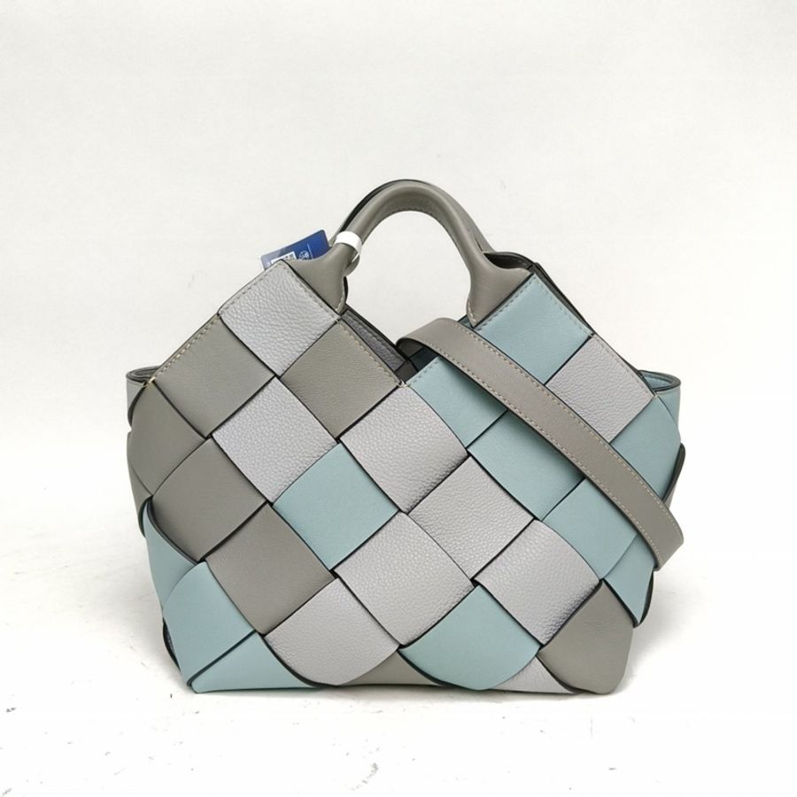 LOEWE 拼色牛皮皮革編織手提basket包-0