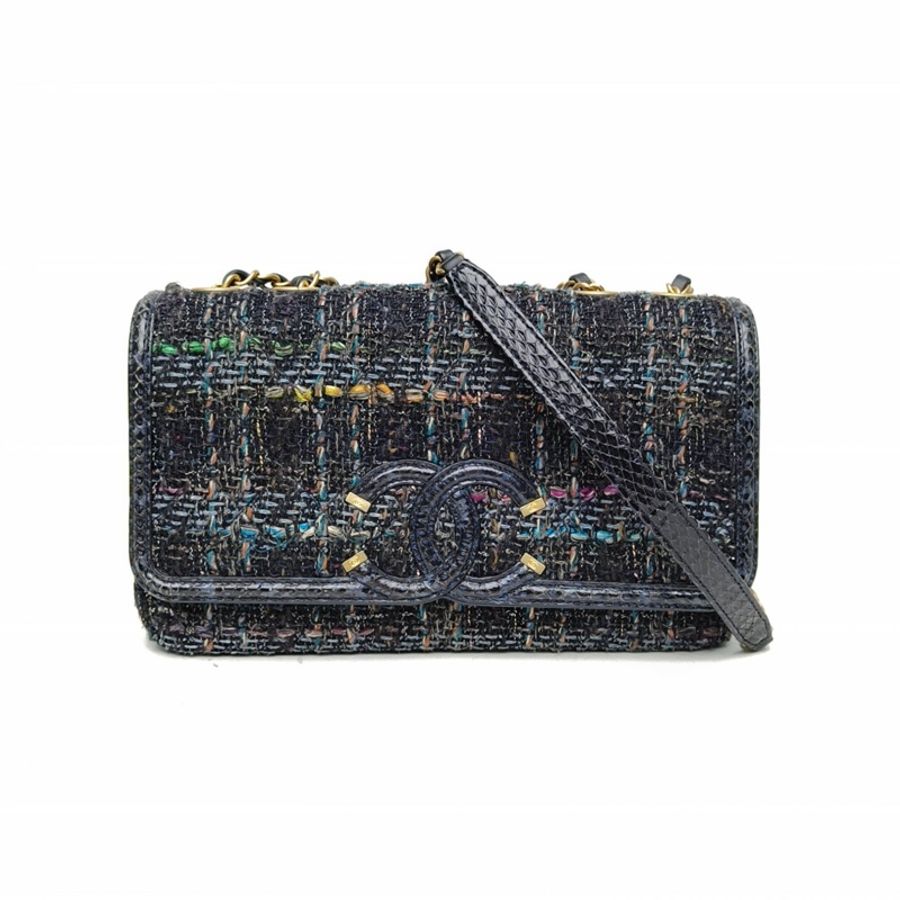 CHANEL 拼色毛呢26開金扣雙C大logo季節款口蓋包中號-0