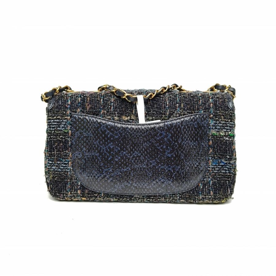CHANEL 拼色毛呢26開金扣雙C大logo季節款口蓋包中號-2
