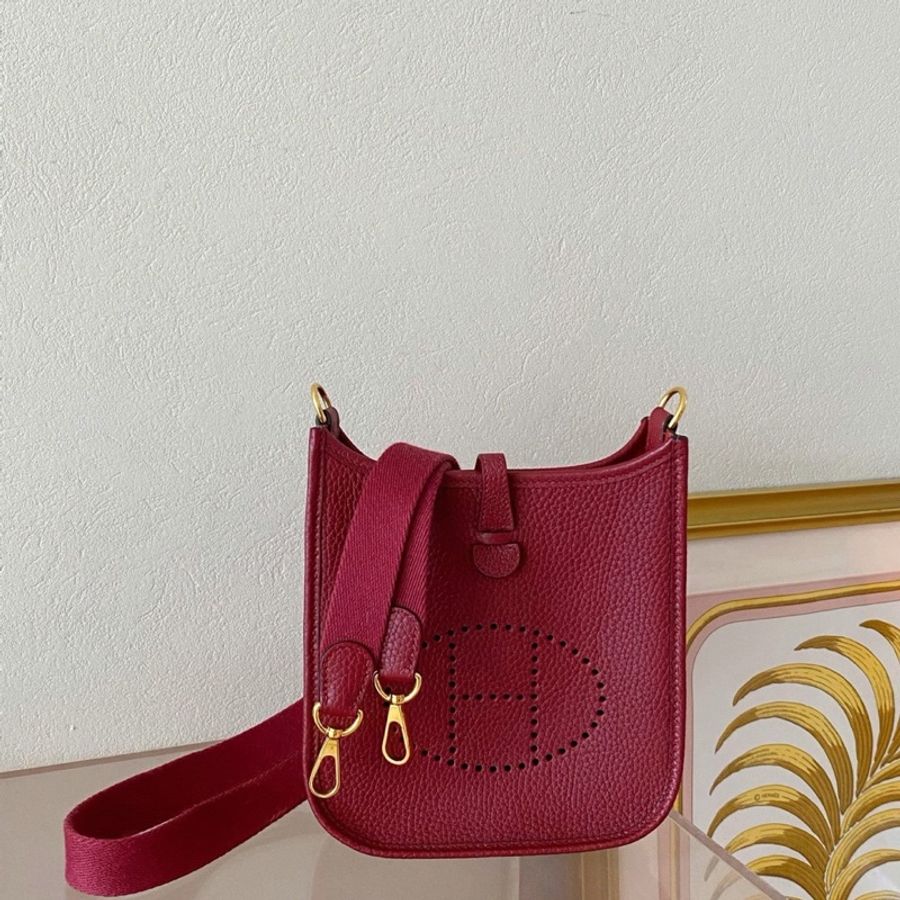 99新 Hermès 愛馬仕evelyne mini 石榴紅金扣 Y刻 無附件-0