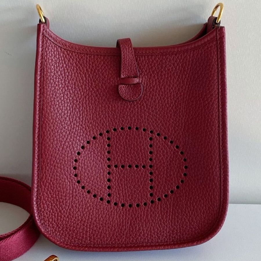 99新 Hermès 愛馬仕evelyne mini 石榴紅金扣 Y刻 無附件-5