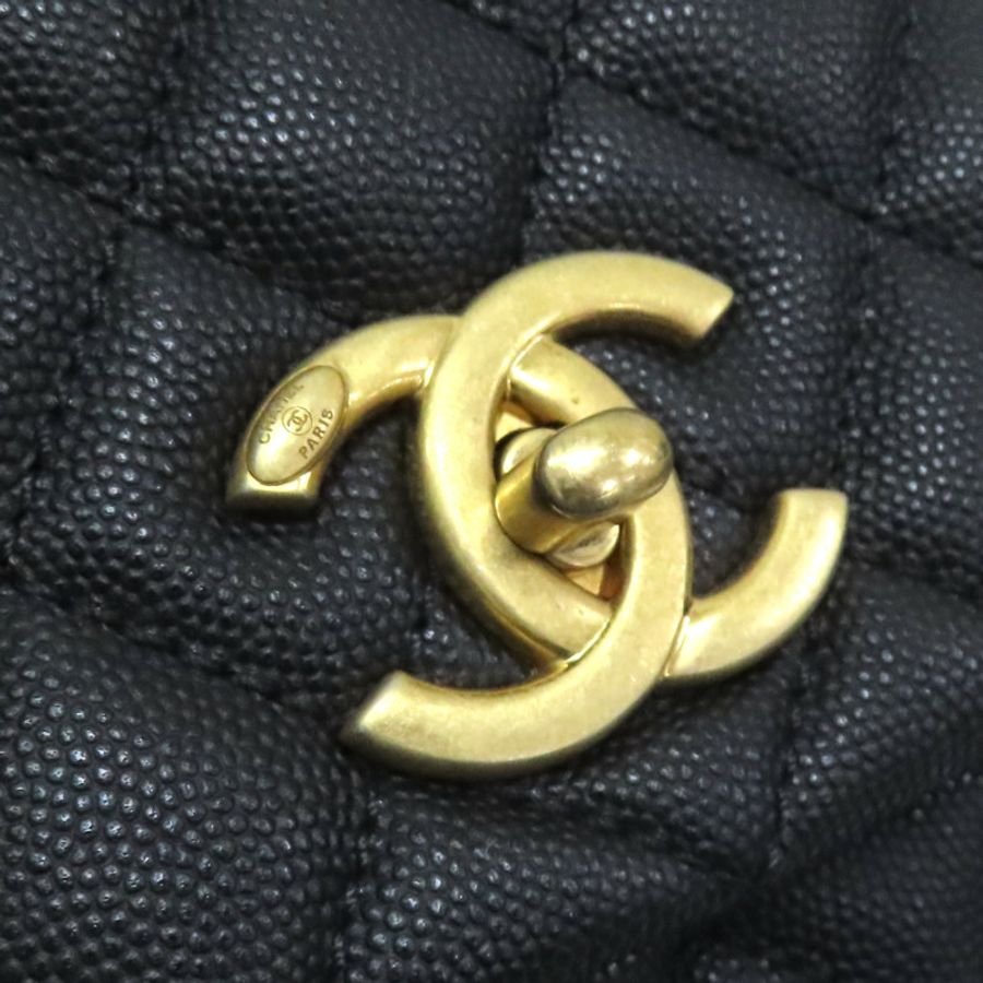 黑色 菱格紋牛皮 Coco handle 鍊帶肩背包 金釦【CHANEL 香奈兒】 A92991-9