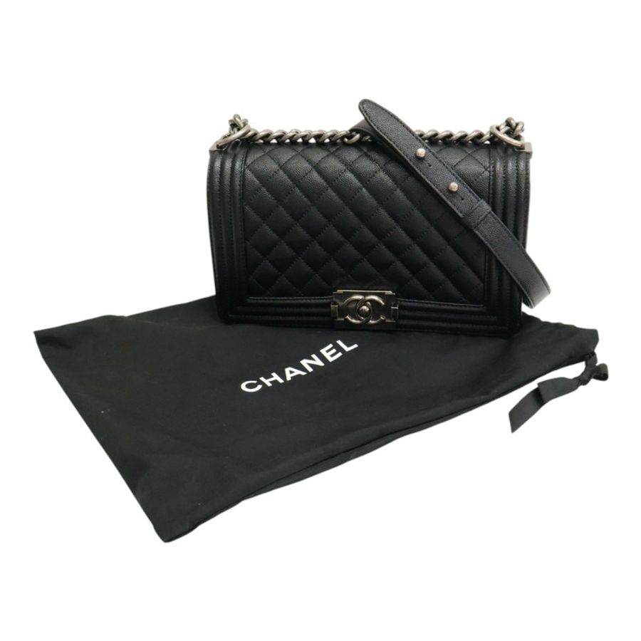 黑色 荔枝紋 牛皮 Boy25 鍊帶 肩背包【CHANEL 香奈兒】 A67086-6