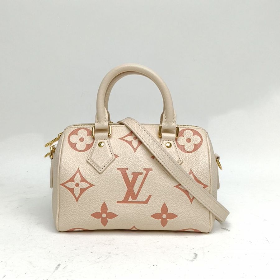 LOUIS VUITTON Speedy20可拆卸肩帶米白色牛皮晶片奶油草莓-0
