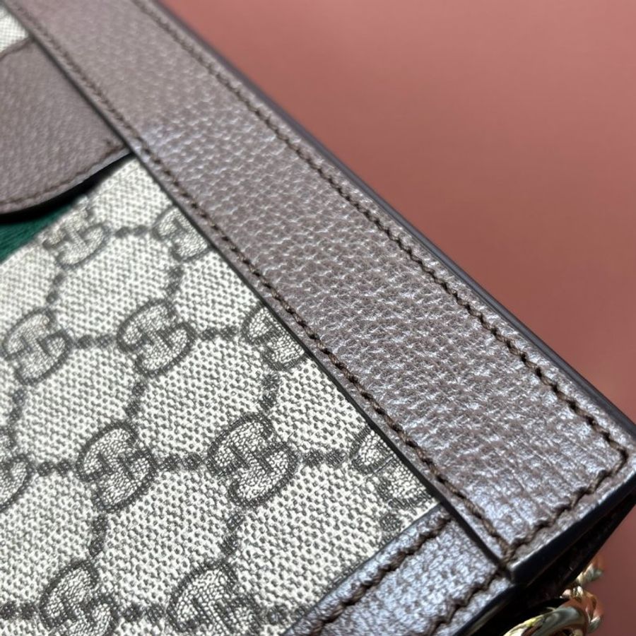 ::GUCCI::503877 Ophidia GG Supreme 烏木色PVC紅綠織帶磁吸開口橫式金鏈包 斜背包-16