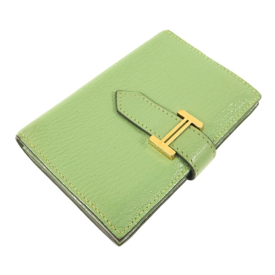 HERMES Chevre皮革Bearn Card Case金扣卡片套Vert Criquet-2