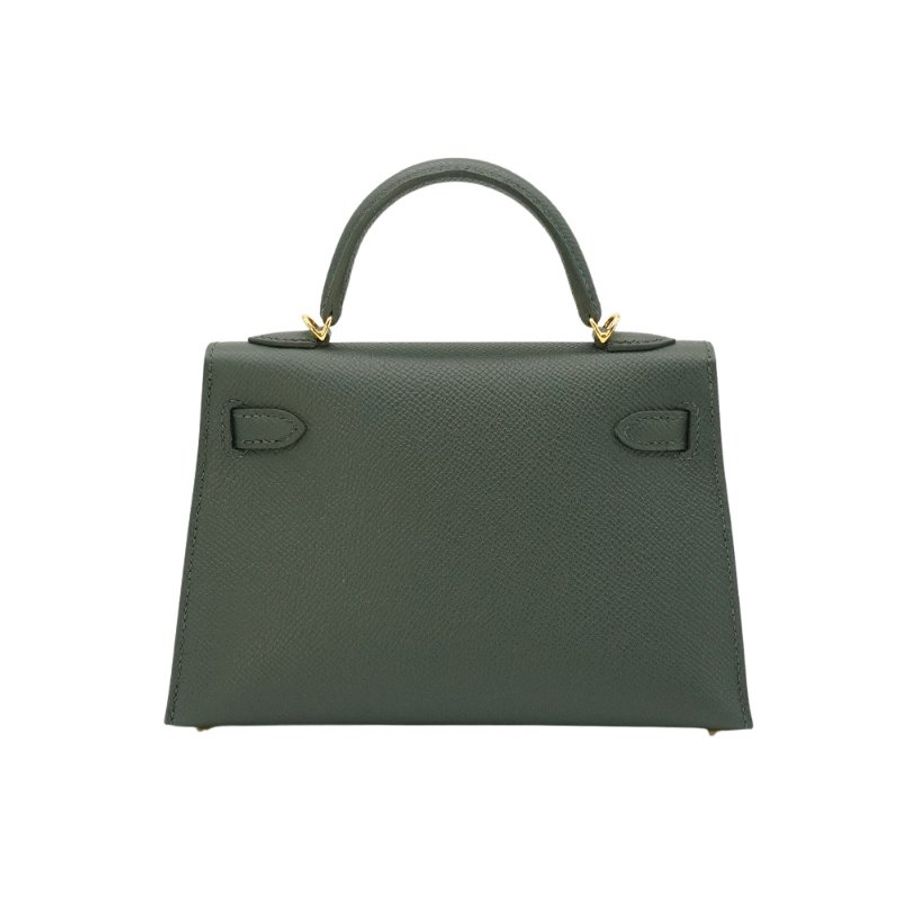 Hermes 展示品 Mini Kelly 2代 Epsom牛皮手提斜背包(Q0灰綠/K刻金釦)-2