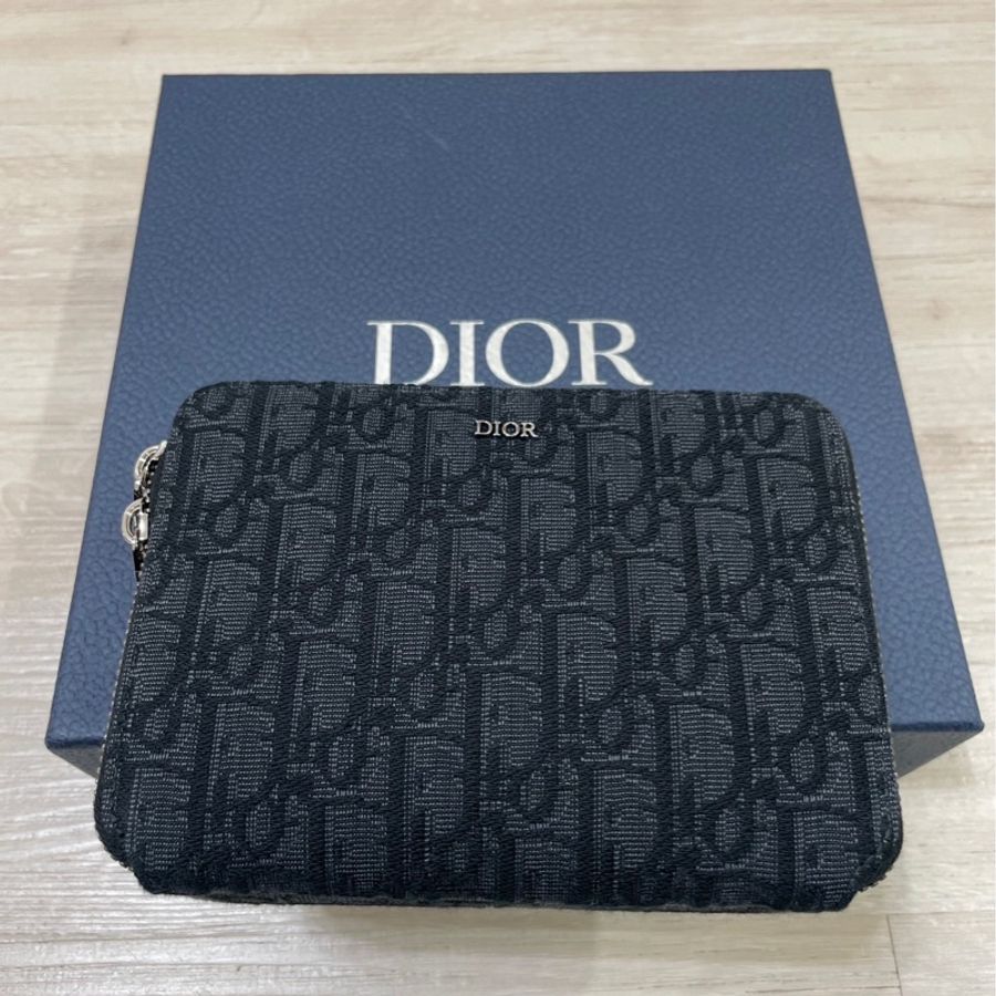 zipped pouch with strap black dior oblique jacquard-0