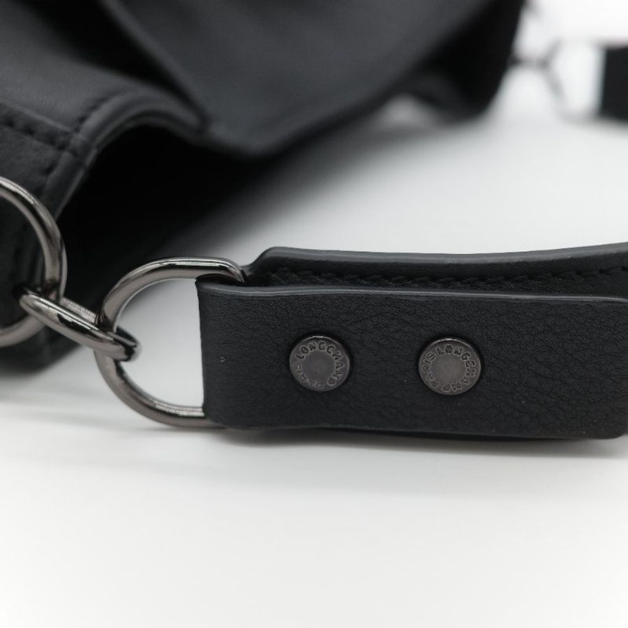 Longchamp 瓏驤 3D 立體壓印logo 經典黑色 頂級小牛皮 小型 手提斜背兩用托特包-17