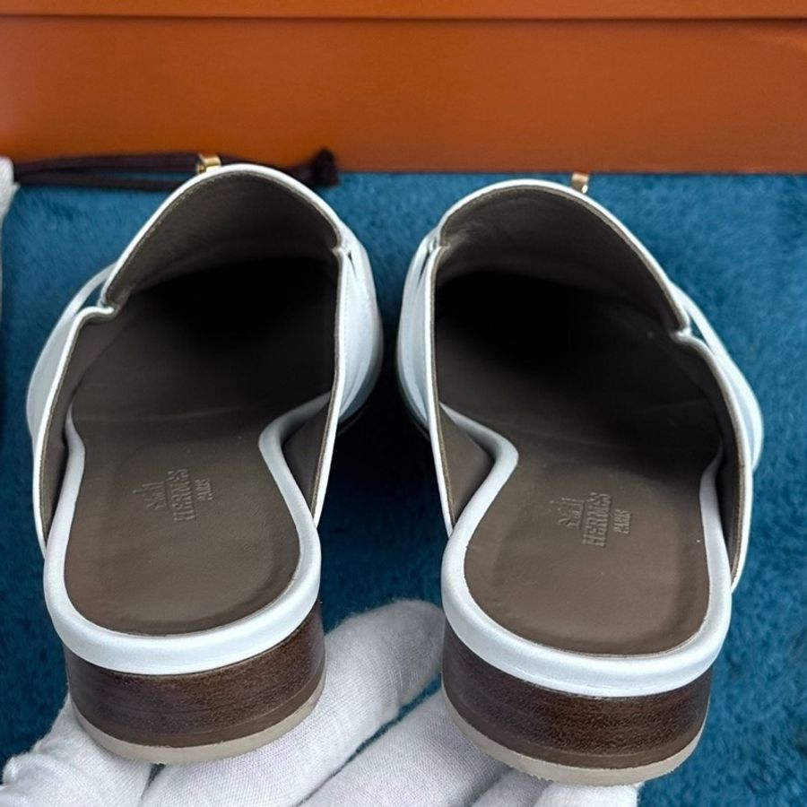 Hermès 愛馬仕oz 穆勒平底包頭拖鞋 白色36碼 附件:塵袋+盒-1