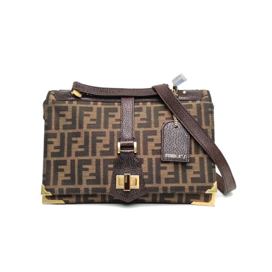 FENDI 老花帆布中古FF斜挎包風琴款-0