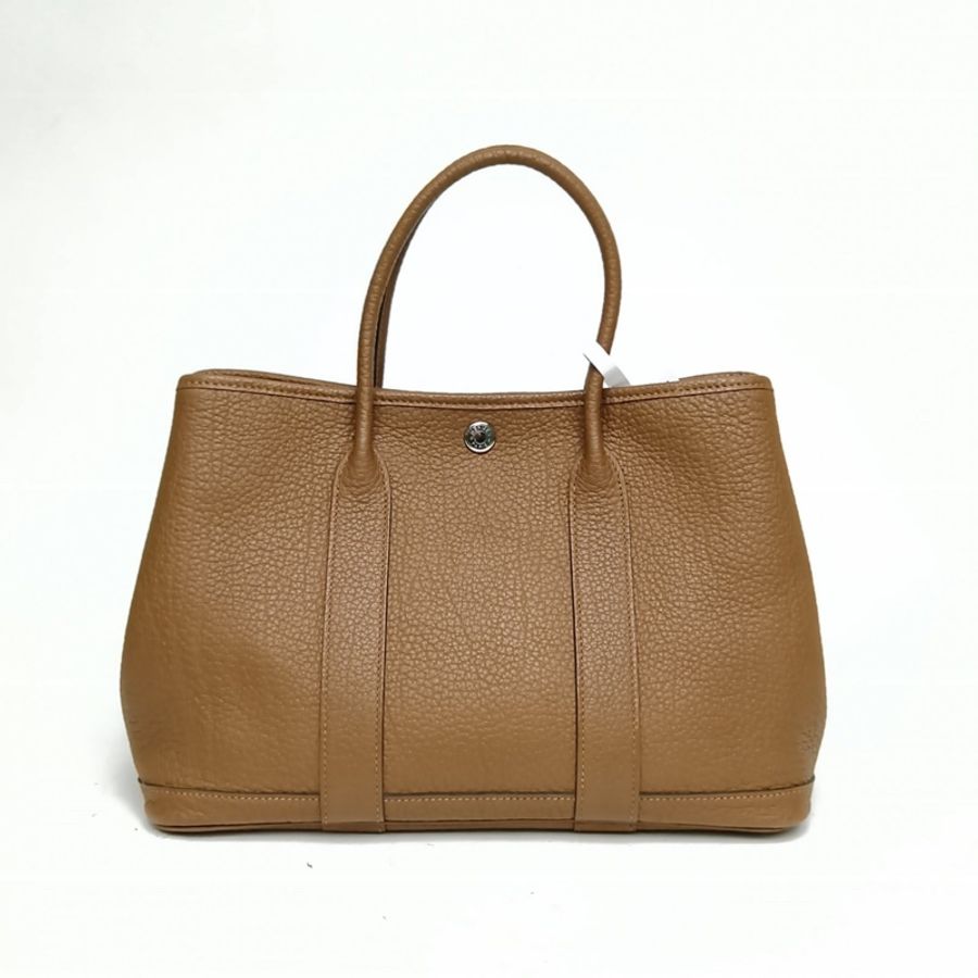 HERMES GardenParty花園包30赭石色NEGONA皮D刻銀扣-0