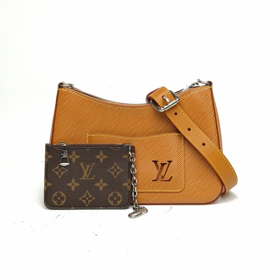 LOUIS VUITTON Marelle二合一腋下包焦糖色EPI水波紋牛皮銀扣晶片-0