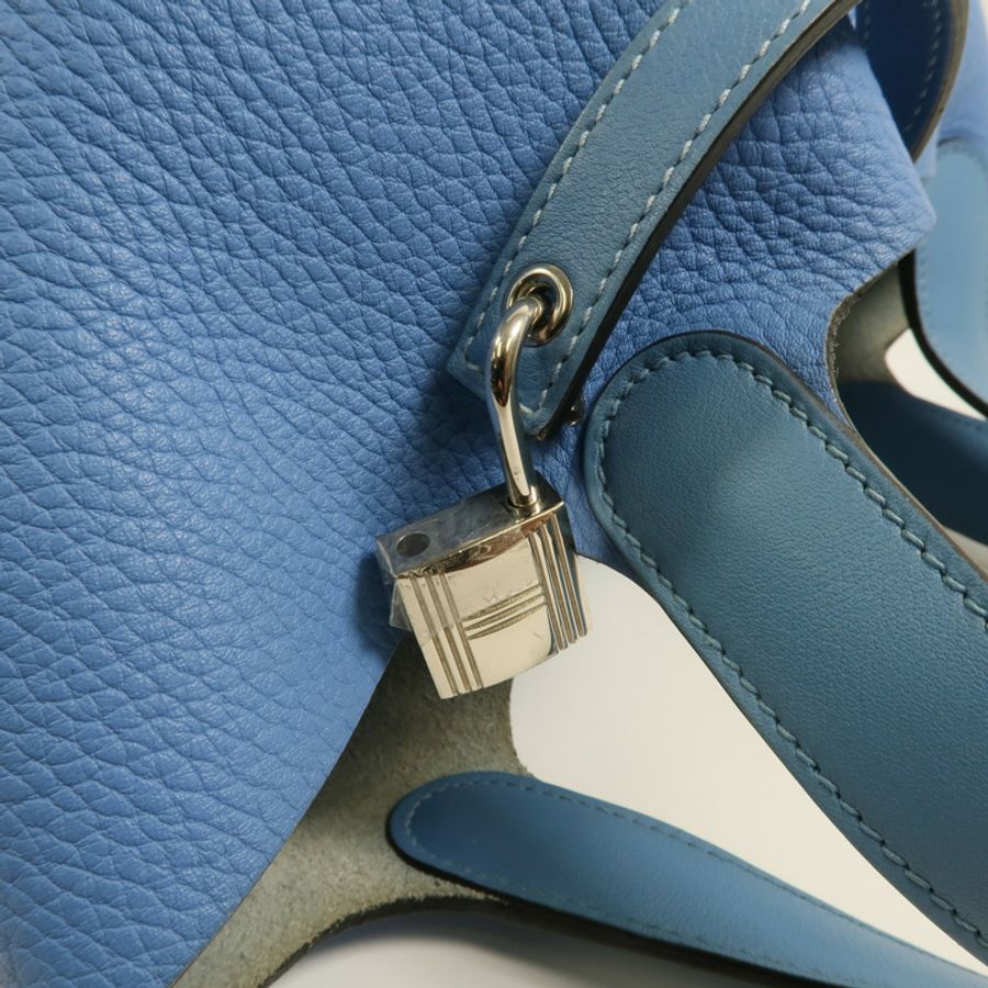HERMES 【Hermes Fair】Clemence皮革Picotin MM銀扣手挽袋Bleu Paradis/Bleu Jean-12