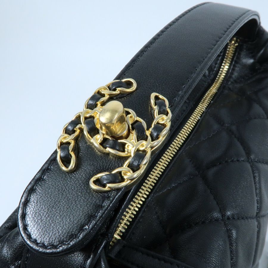 CHANEL 羊皮皮革Small Hobo金扣鏈帶手挽肩背兩用袋-9