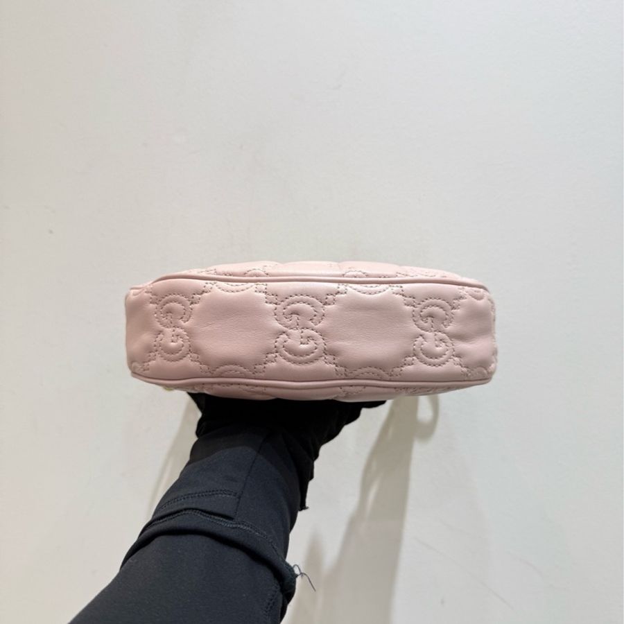Gucci/古馳 粉色金扣牛皮月亮包半月斜挎包小號 底長21cm-5