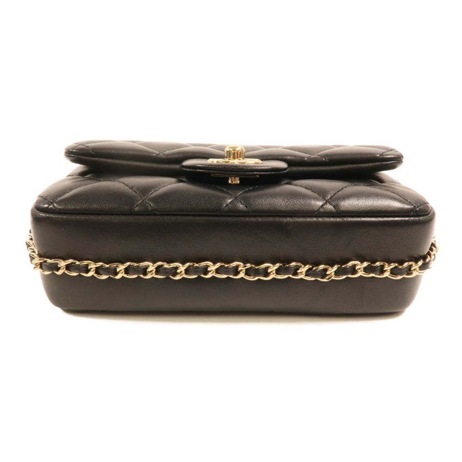 CHANEL 羊皮皮革Chain Shoulder金扣鏈帶肩背袋-3