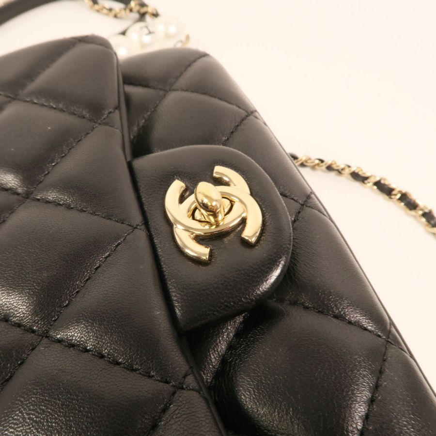 CHANEL 羊皮皮革Chain Shoulder金扣鏈帶肩背袋-8