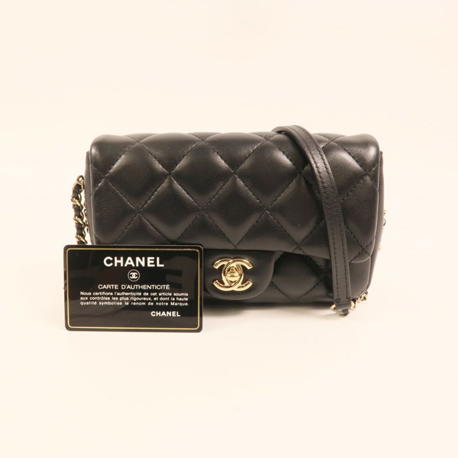 CHANEL 羊皮皮革Chain Shoulder金扣鏈帶肩背袋-12