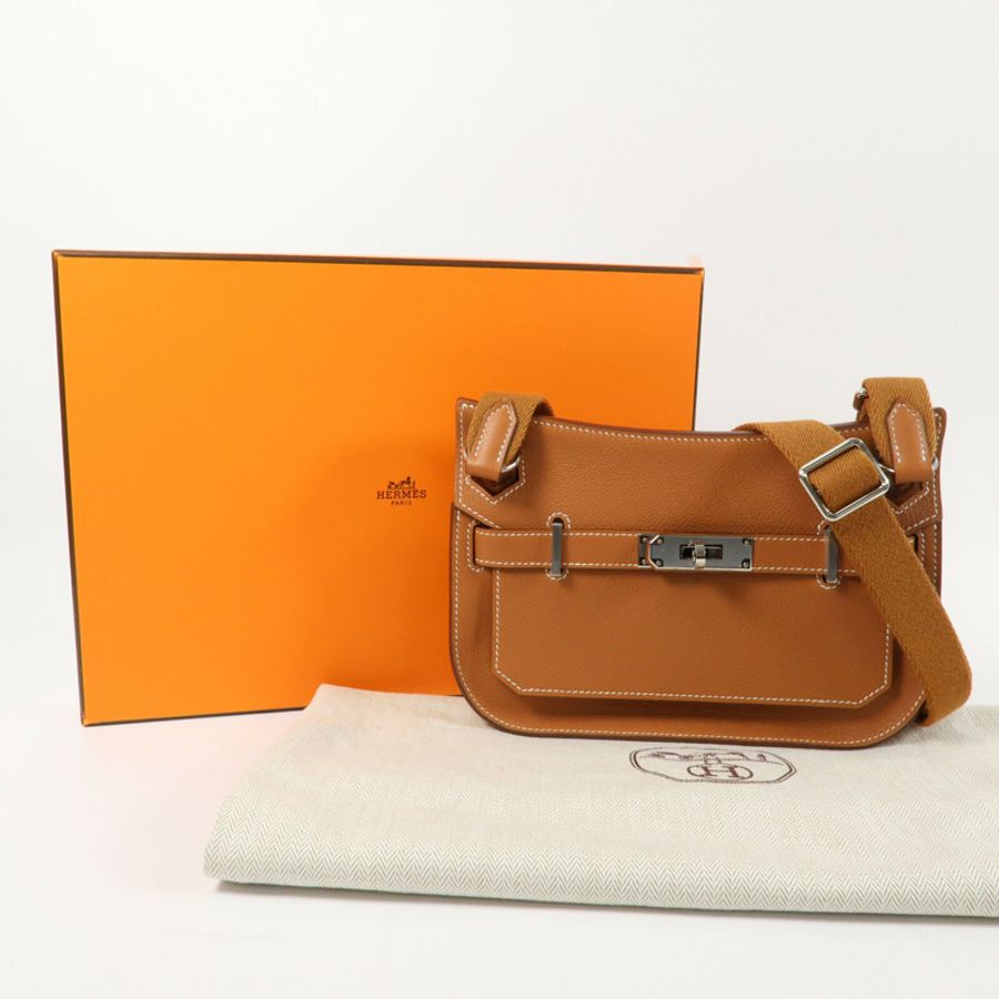 HERMES Evercolor皮革Mini Jypsiere銀扣肩背袋Gold-5